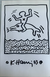 Keith Haring - Man on dolphin - Illustration originale