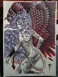 Philippe Bringel - Fille tatouée - les ailes rouge comme le sang - Original Illustration