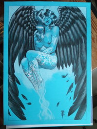 Philippe Bringel - Fille tatouée - noire comme les ailes - Illustration originale
