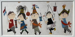 Fiep Westendorp - Feestende kinderen naar links lopend - Original Illustration