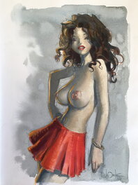Jean-Baptiste Andréae - Pin Up à la jupe rouge - Original Illustration