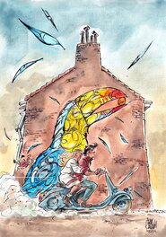 Charel Cambré - Charel Cambre Bob et Bobette a Breda - Illustration originale