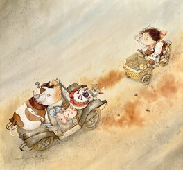 Eve Tharley - 2003 - Grabouille et le gateau d'anniversaire - Original Illustration