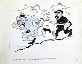 René Hanau - Au voleur ! Il se sauve avec mes menottes ! - Original Illustration