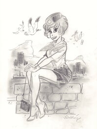 François Walthéry - Natacha sur la digue - Original Illustration