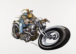 Coyote - « Mammouth à moto » - Illustration originale