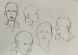 Stéphan Agosto - Stéphan Agosto, croquis préparatoire, galerie de portraits pour une étude de personnages de l'album "Les Buveuses de Thé". - Œuvre originale
