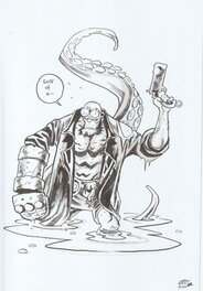 Márk László - Hellboy with octopus - Illustration originale
