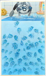 Nicole Claveloux - "Bain de Piranhas" - Illustration originale