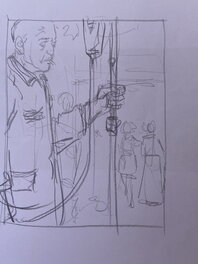 Stéphan Agosto - Stephan Agosto, croquis préparatoire, étude et crayonné original de la dernière case de la page 15, "Les Buveuses de Thé". - Œuvre originale