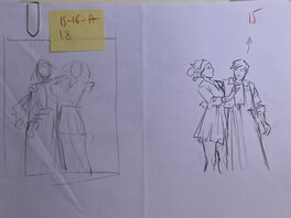 Stéphan Agosto - Stéphan Agosto, ensemble de croquis préparatoires, étude d'une case de la page 15, "Les Buveuses de Thé". - Œuvre originale