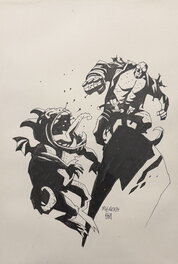 Mike Mignola - Hellboy fighting a demon - Illustration originale