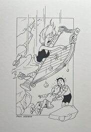 Willy Vandersteen - Bob et Bobette - La Harpe Perdue - Suske en Wiske - De zeven snaren - Original Illustration