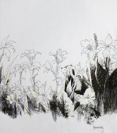 Jean-Paul Krassinsky - » Le Singe qui aimait les fleurs  » – illustration originale 4 De Couverture – Jean-Paul Krassinsky - Original Illustration