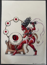 Philippe Buchet - Oni jouant au Kodo - Illustration originale