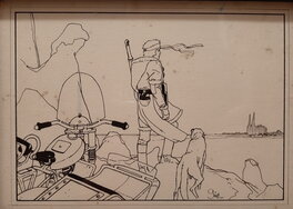 Christian Gine - Neige, face à la Cathédrale de Chartres - Illustration originale