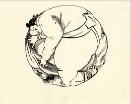 David Prudhomme - David PRUDHOMME – Sumographie – Illustration originale 28 – Lutteurs sous-bocks - Illustration originale