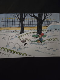 Stibane - illustration originale le petit Noël et l'elaouin couleur aquarelle - Illustration originale