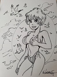 François Walthéry - Natacha et les mouettes - Illustration originale