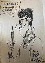 François Walthéry - François Walthéry, illustration originale, portrait de André Franquin pour un hommage. - Illustration originale