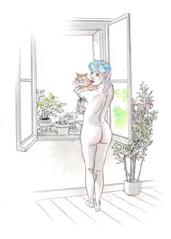 Olaf Boccère - Fille à la fenêtre - Illustration originale
