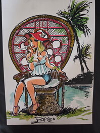 Jaap De Boer - Illustration originale couleur aquarelle pin-up - Illustration originale