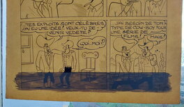 Il y a de La Gouache , j'ai mis la Planche par Transparence devant une vitre ... , et on peut voir le Dessin en dessous , c'est de la Gouache ...donc peut se retirer .... Il y a de La Gouache , j'ai mis la Planche par Transparence devant une vitre ... , et on peut voir le Dessin en dessous , c'est de la Gouache ...donc peut se retirer ....