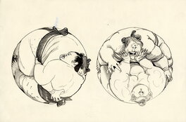 David Prudhomme - David PRUDHOMME - Sumographie - Illustration originale 26 - Lutteurs sous-bocks DAVID PRUDHOMME – Sumographie – Illustration or - Original Illustration