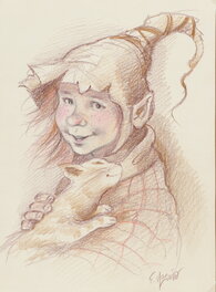 Florence Magnin - L'enfant au chat - Illustration originale
