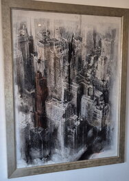 Luis Royo - Spectaculaire huile et encres sur toile "Cemento y oxydo" (New York) - Illustration originale