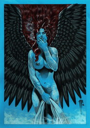 Philippe Bringel - Fille tatouée - l'ange noir aux cheveux rouge - Illustration originale