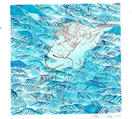 Chloé Cavalier - Bleu - Illustration originale