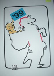 Osvaldo Cavandoli - CAVANDOLI, La Linea - signed sketch - rare - Original Illustration