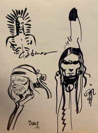 Jean Giraud - Les indiens - dessins de Giraud, Cabanes & Boucq - Illustration originale