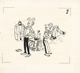 André Franquin - Franquin Andre, Spirou et Fantasio. Original nr 2 de la carte depliante ADS de 1952 - Original Illustration