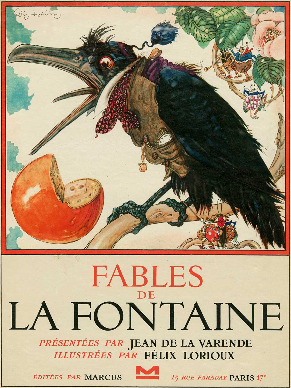 Felix Lorioux, Le loup et la cigogne Fable de LA FONTAINE Illustration originale