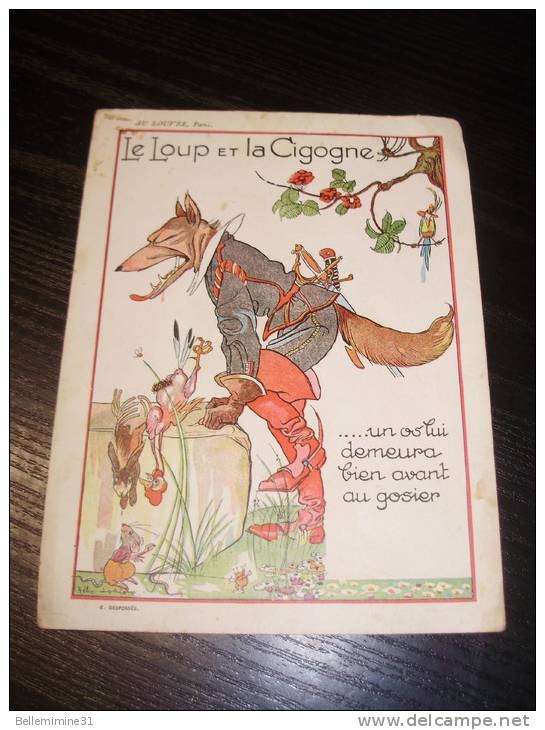 Felix Lorioux, Le loup et la cigogne Fable de LA FONTAINE Illustration originale