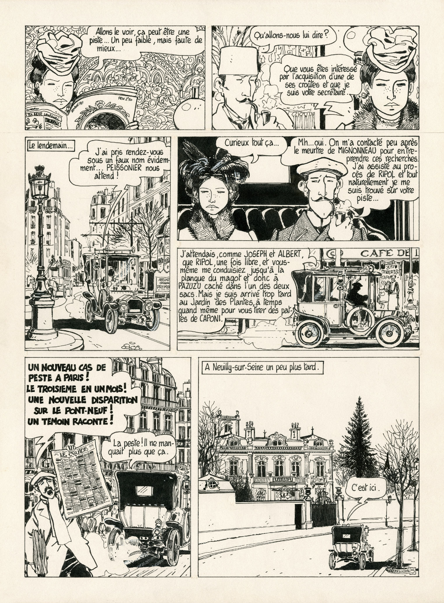 En vente - 1976 - Adèle Blanc-Sec : Le démon de la Tour Eiffel par Jacques Tardi - Planche originale