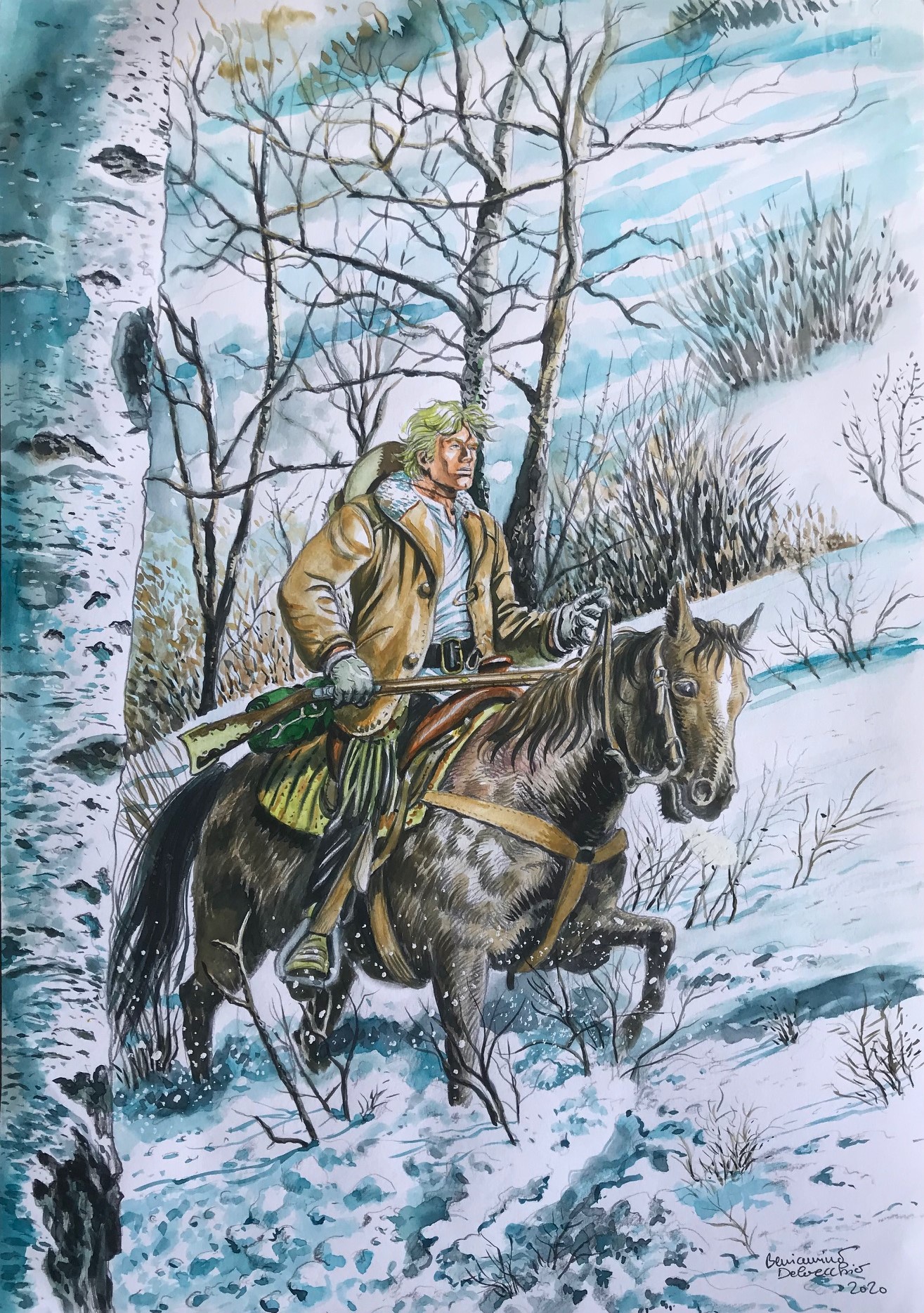 Beniamino Delvecchio, Ken Parker - dessin inédit - Illustration
