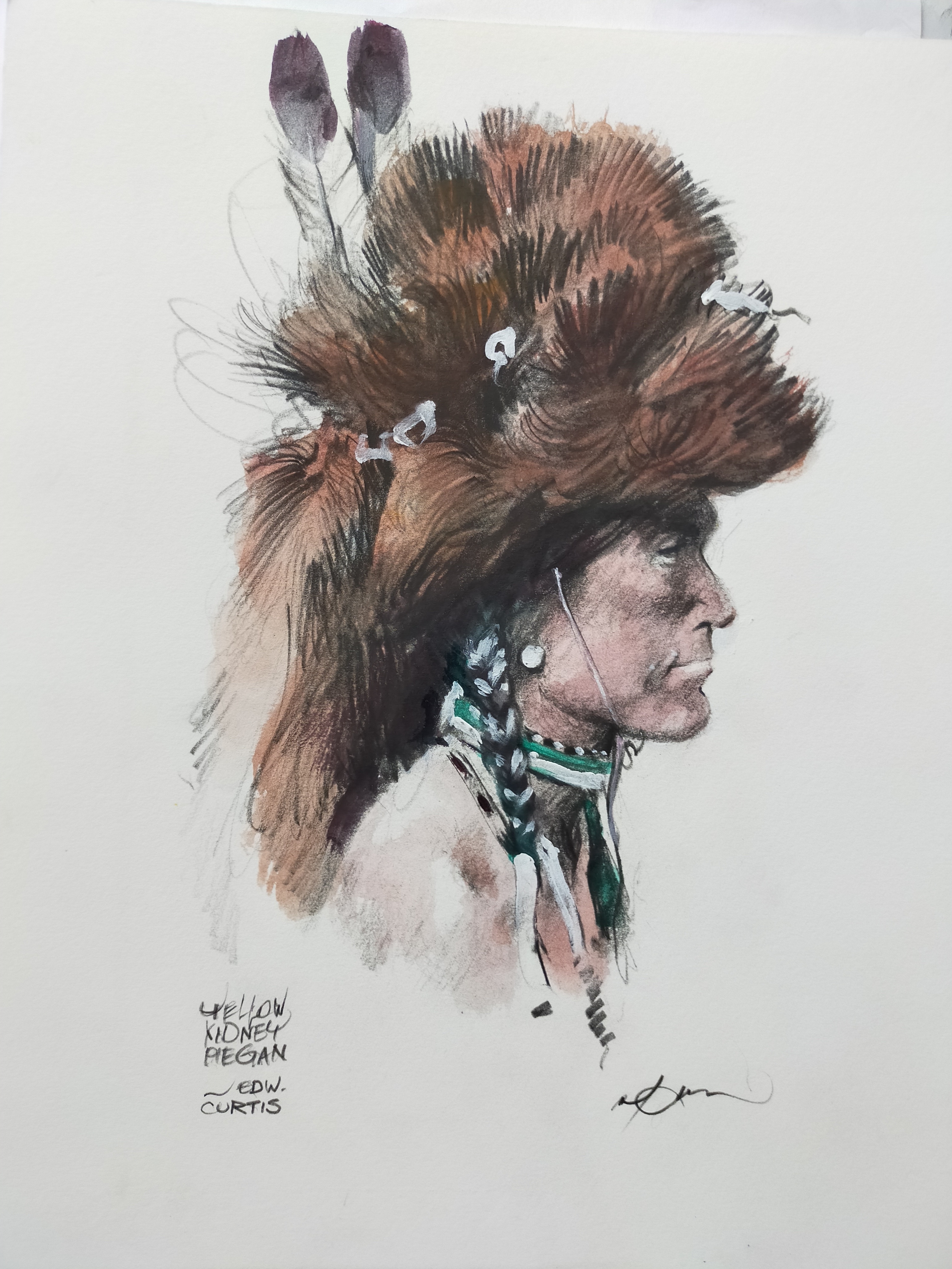 En vente - Indien au chapeau par René Follet - Illustration