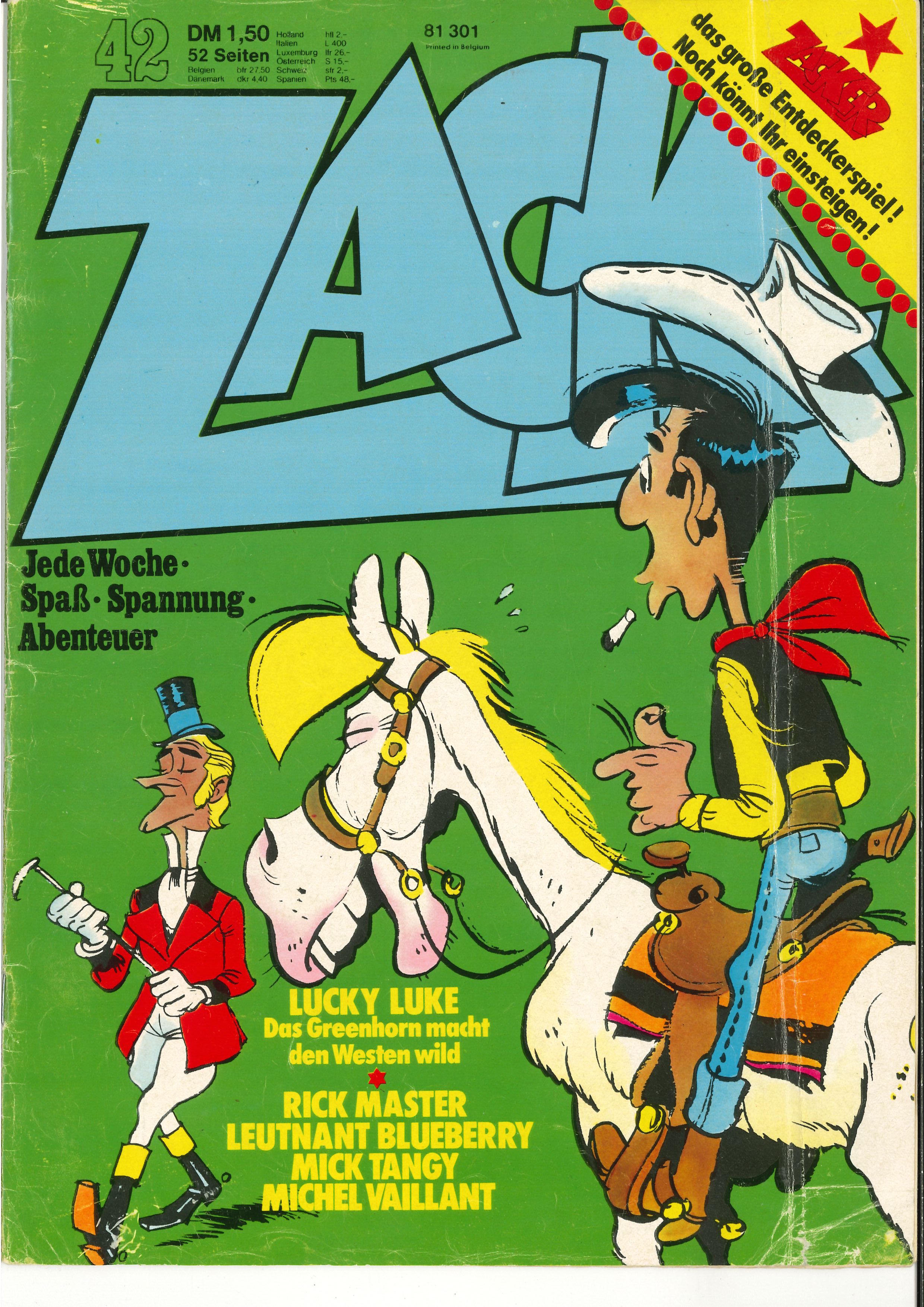 Morris, Lucky Luke, Le Pied Tendre. Couverture revue Allemande Zack. Illustration originale