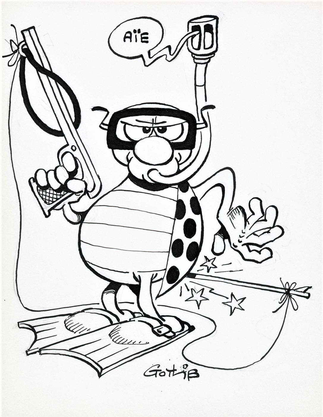 gotlib-coccinelle-plong-e-sous-marine-illustration-originale