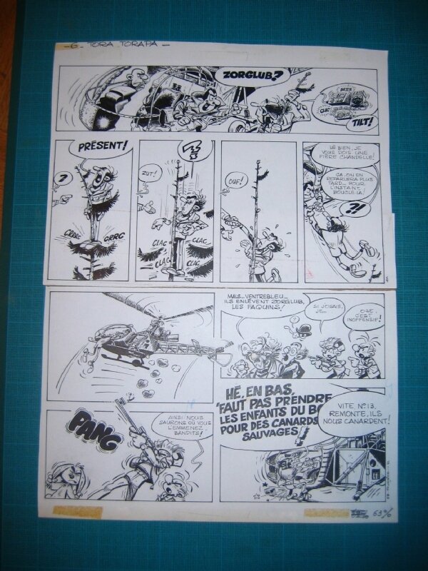 André Franquin, Jean-Claude Fournier, Fournier tora torapa planche scénarisée par Franquin - Planche originale