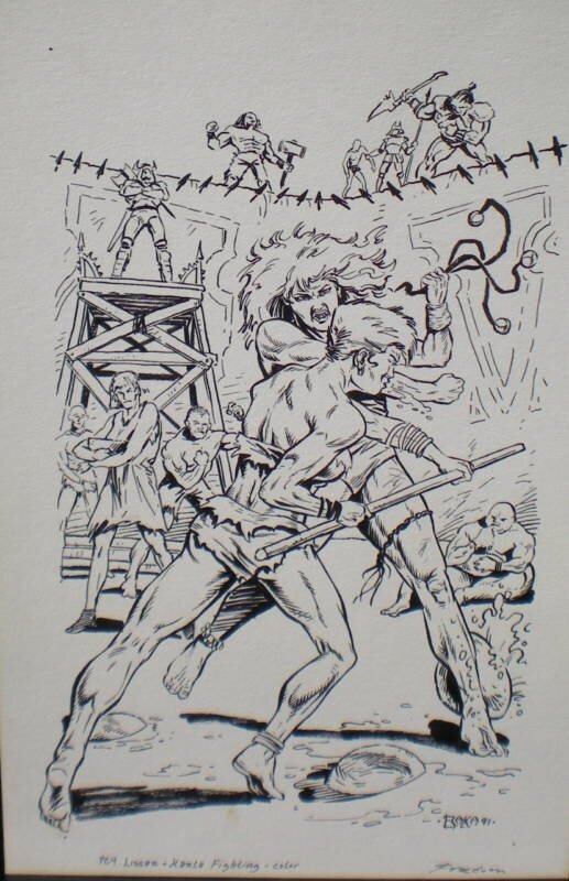 Tom Baxa, Dark Sun Freedom Player's Book P29 : Lissan & Kanla Fighting - Original Illustration