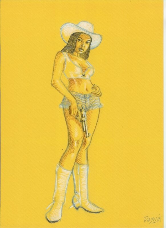 Mathieu Reynes, Pin-Up Cowgirl couleur - Illustration originale