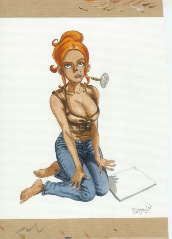 Mathieu Reynes, Pin-Up Cowgirl couleur - Illustration originale