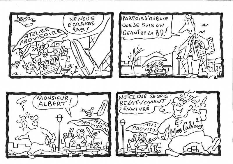 Pévé. La plus mauvaise BD du Monde (Hergé + Albert Einstein) - Planche originale