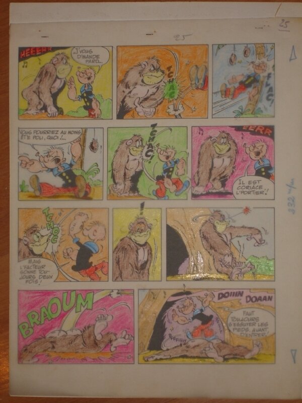 Bud Sagendorf, Popeye couleur posée sur original encrée 25 - Planche originale