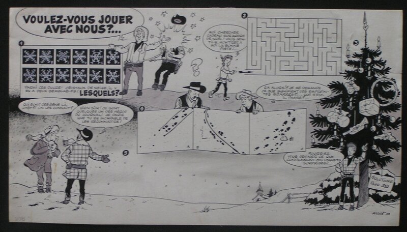 Tibet - Chick Bill - Double page jeux - Tintin -1958 - Planche originale