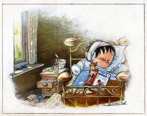 André Geerts, Illustration inédite - Enfant endormi - Illustration originale
